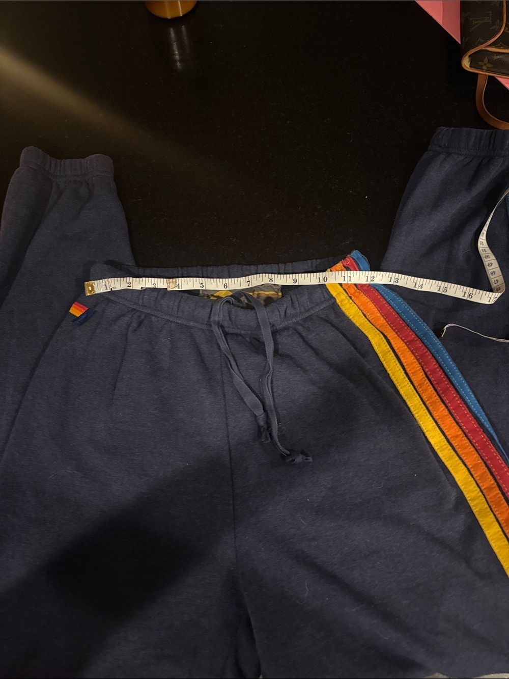 Aviator Nation Women’s Navy Sweatpants with Rainbow Side Stripes